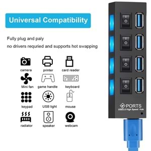 Netojen NT-122 Usb 3.0 Anahtarlı 4 Port Usb Hub