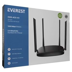 Everest EWR-AC5-V3 AC1200Mbps DualBand 4*6dBi Anten WIPS+AP+Repeater+Router
