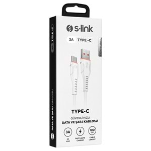 S-Link SL-X243 1M 15W 3A Type-C Güvenli Hızlı Data + Şarj Kablosu