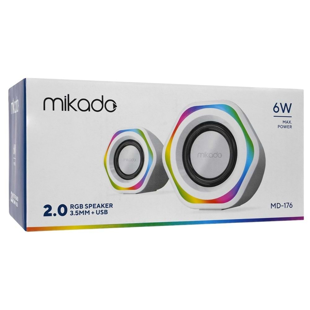 Mikado MD-176 Beyaz RGB Aydınlatmalı USB + 3.5mm Speaker