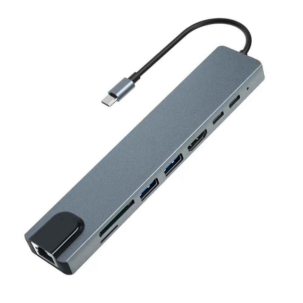 Netojen NT-818 Type-C Hdmı+Ssd+Usb+Type-C+Sd+Tf+RJ45 8 in 1 Çevirici