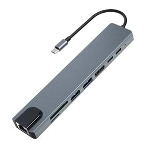 Netojen NT-818 Type-C Hdmı+Ssd+Usb+Type-C+Sd+Tf+RJ45 8 in 1 Çevirici