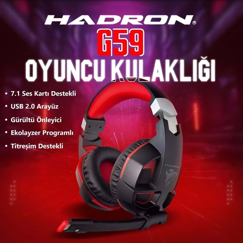 Hadron G59 Oyuncu Kulaklığı Usb 7.1 (PS4 Uyumlu) Siyah-Kırmızı