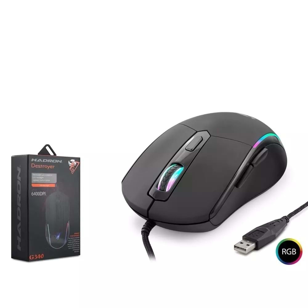 Hadron Destroyer G340 Kablolu Oyuncu Mouse Rgb 6400 Dpi 150Cm Siyah