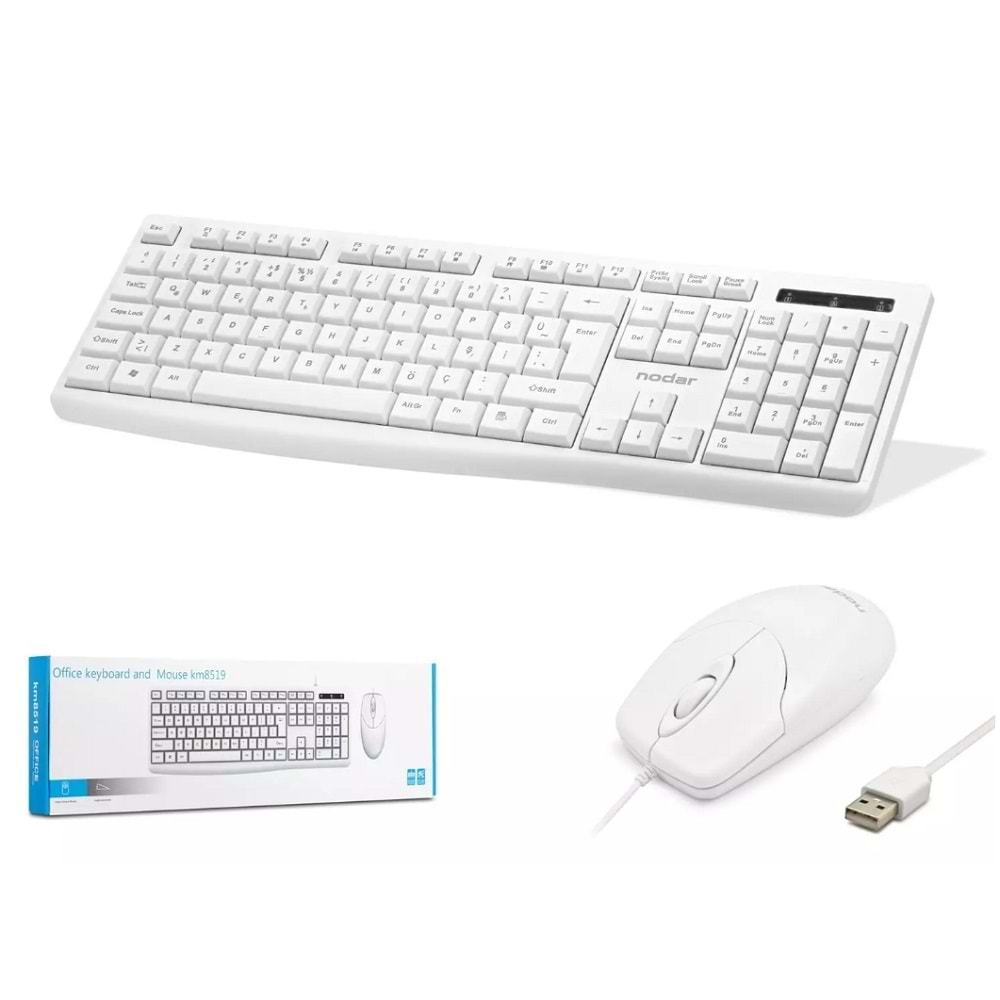 Nodar KM8519 Kablolu Klavye ve Mouse Set Beyaz