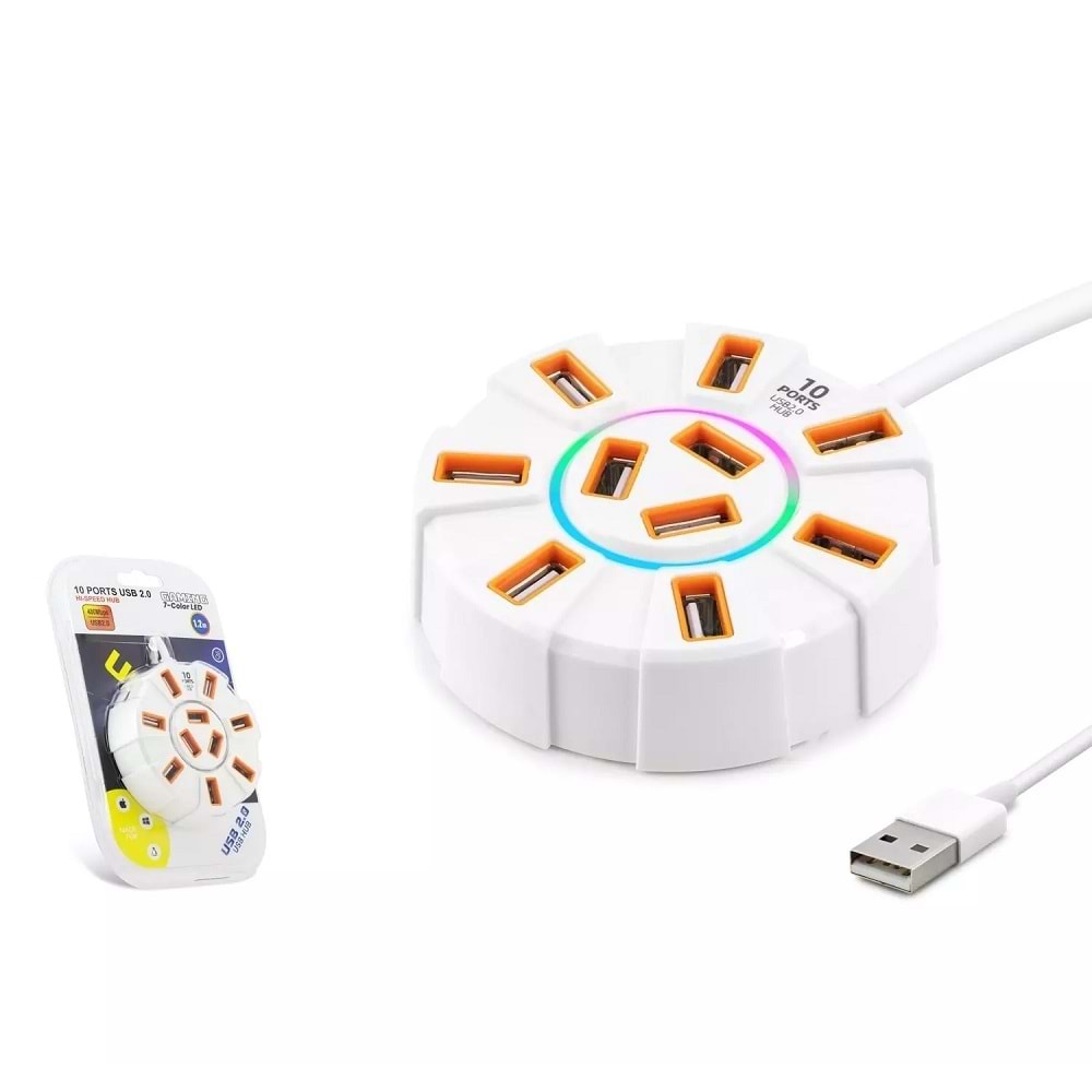 Hadron Hdx7034 Usb Hub 2.0 10*Usb 1.2mt Beyaz