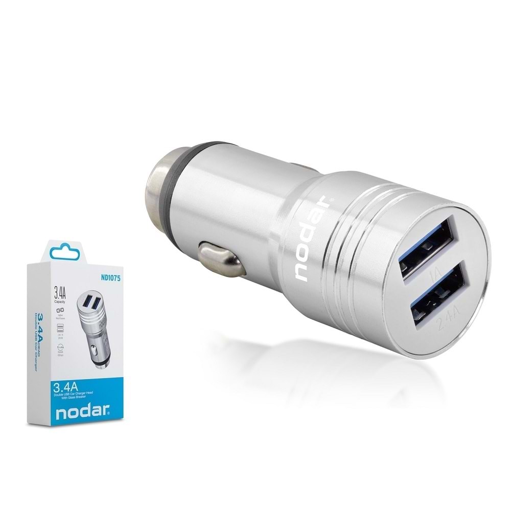 Nodar Nd1075 Usb Metal Araç Şarj Başlık 3.4A Silver