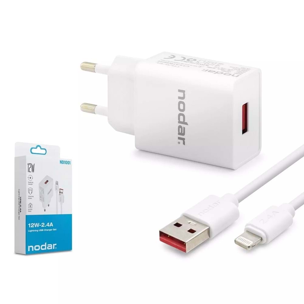 Nodar Nd1001 Usb - Lightning Şarj Seti 2.4A 12W Beyaz