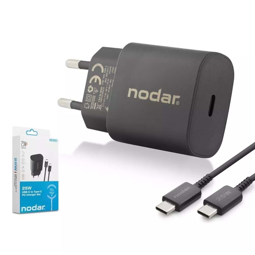 Nodar Nd1003 Type-C Süper Fast Şarj Seti 25W Siyah