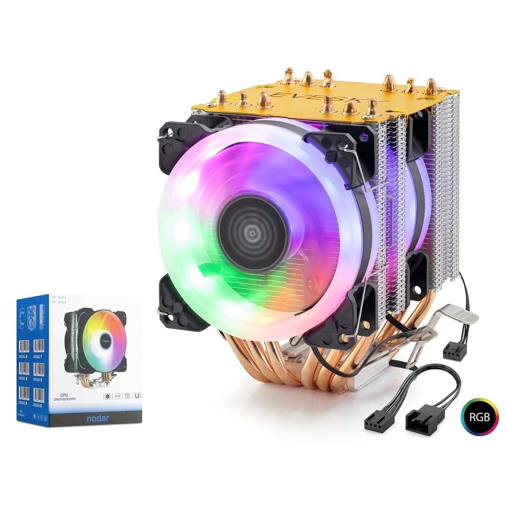 Nodar Nd2606 Kule Tipi RGB İşlemci Fanı -2 Fanlı 6 Bakırlı