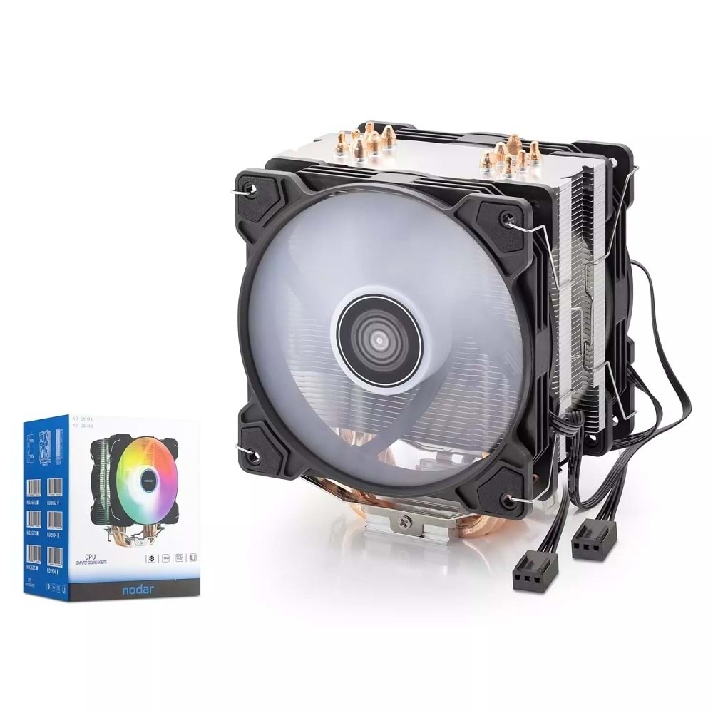 Nodar Nd2601 Kule Tipi RGB İşlemci Fanı -2 Fanlı 6 Bakırlı