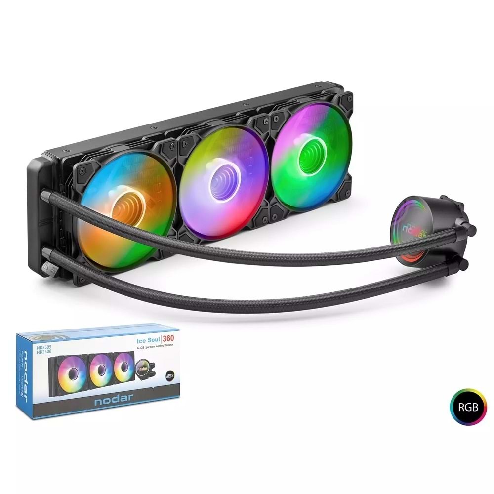 Nodar Nd2505 Siyah Sıvı Soğutma 3 Fan 360 Argb 36Cm