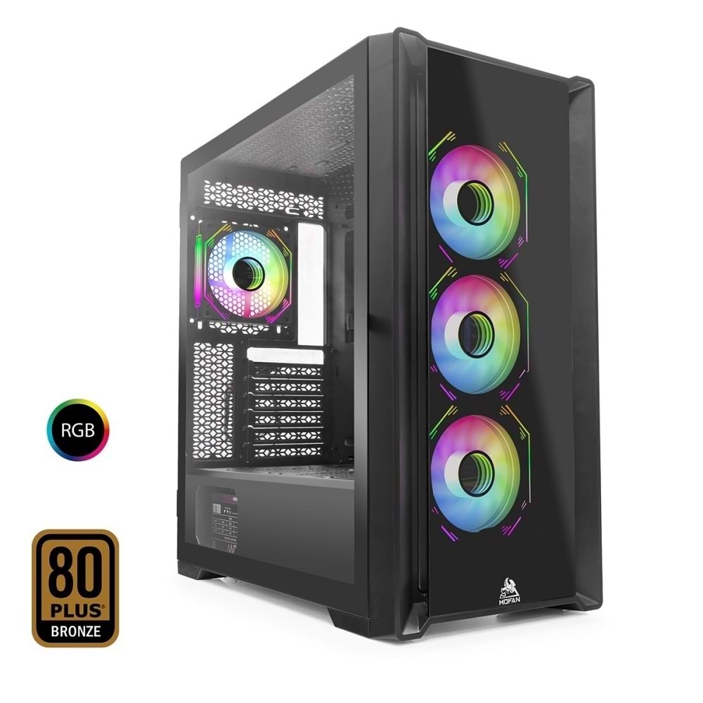 Mofan Mf2902b 850w 80Plus Power Supply 4*Rgb Fan Temperli Cam Siyah Gaming Kasa