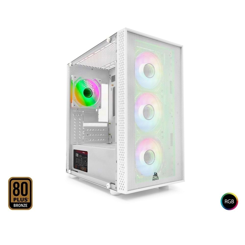 Mofan Mf2900w 850w 80Plus Power Supply 4*Rgb Fan Temperli Cam Beyaz Gaming Kasa