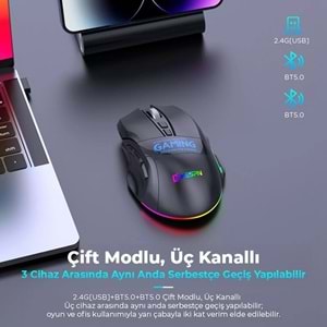 Mkespn W10 Gaming Mouse Kablosuz Dual Mod 2400 Dpi 9 Tuş 500Hz Rgb Ergonomik Oyuncu Mouse Siyah