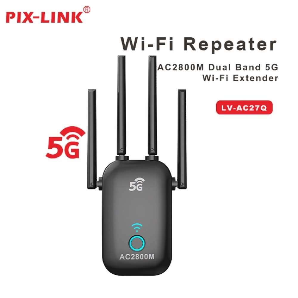 Pix-Link LV-AC27Q AC1200 Dual Band WiFi Sinyal Güçlendirici Repeater 1200Mbps