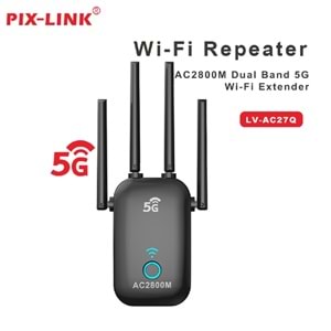 Pix-Link LV-AC27Q AC1200 Dual Band WiFi Sinyal Güçlendirici Repeater 1200Mbps