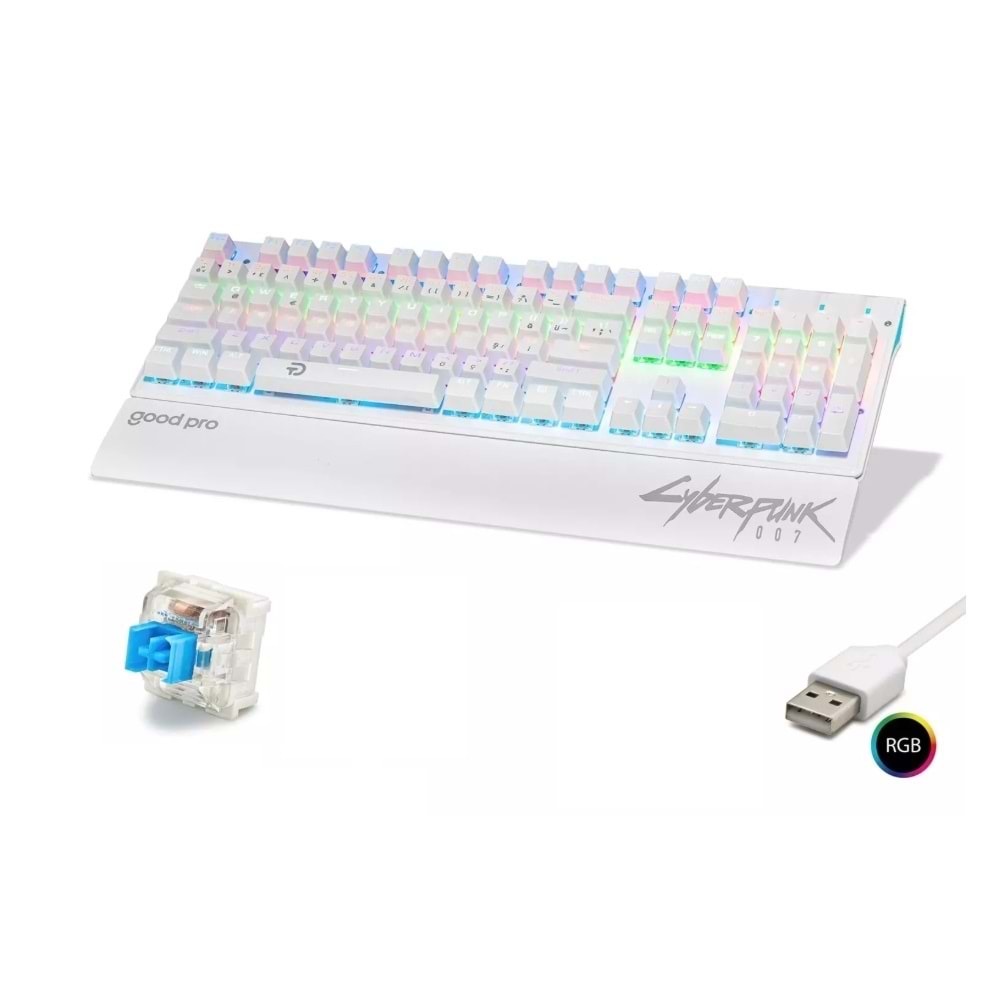 Hadron CYBERPUNK G525XW Beyaz Mekanik Gaming Klavye Blue Switch Bilek Destekli RGB
