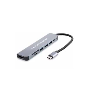 Hadron HDX7835 Type-C Combo Hub HDMI 4K USB 3.0 Kart Okuyucu 7 Port - Gri