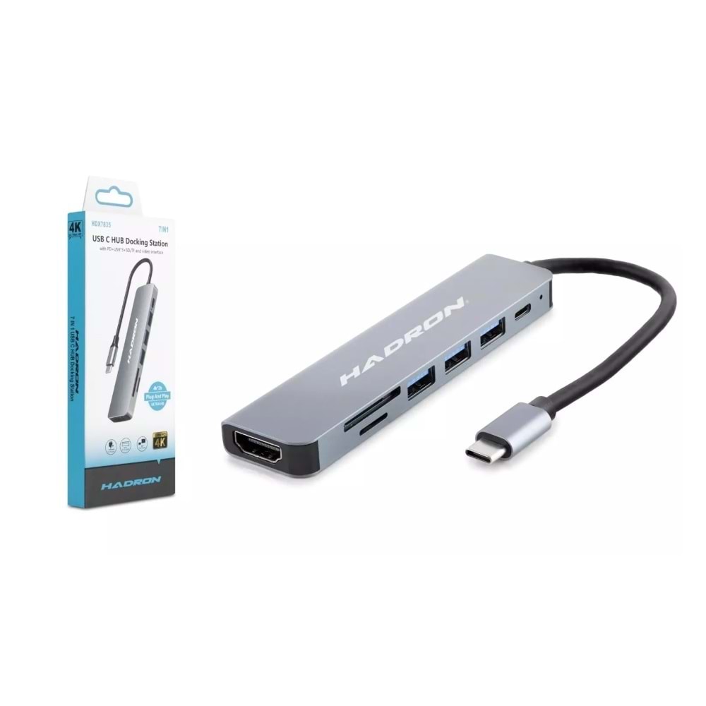 Hadron HDX7835 Type-C Combo Hub HDMI 4K USB 3.0 Kart Okuyucu 7 Port - Gri