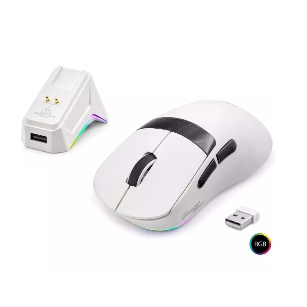 Mofan MF1216W Kablosuz Gaming RGB Mouse Şarj Standlı - Beyaz