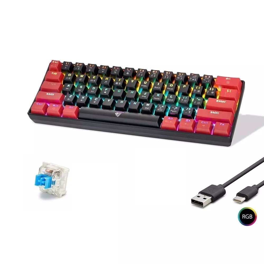 Mofan MF1701BR Gaming Mekanik RGB Klavye Blue Switch - Siyah Kırmızı