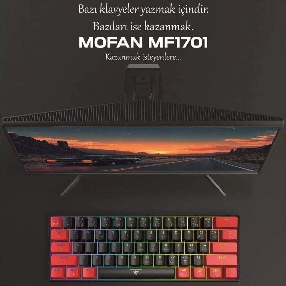 Mofan MF1701BR Gaming Mekanik RGB Klavye Blue Switch - Siyah Kırmızı