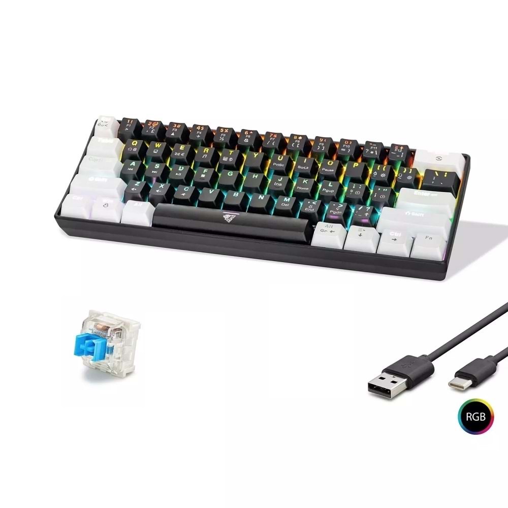 Mofan MF1701BW Gaming Mekanik RGB Klavye Blue Switch - Siyah Beyaz