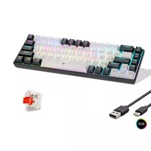 Mofan MF1703W Gaming Mekanik Klavye TRI Mod RGB Red Switch - Beyaz Siyah