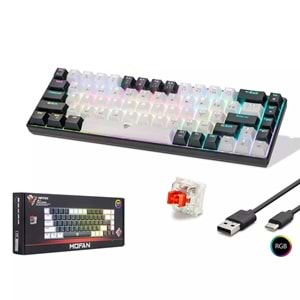 Mofan MF1703W Gaming Mekanik Klavye TRI Mod RGB Red Switch - Beyaz Siyah