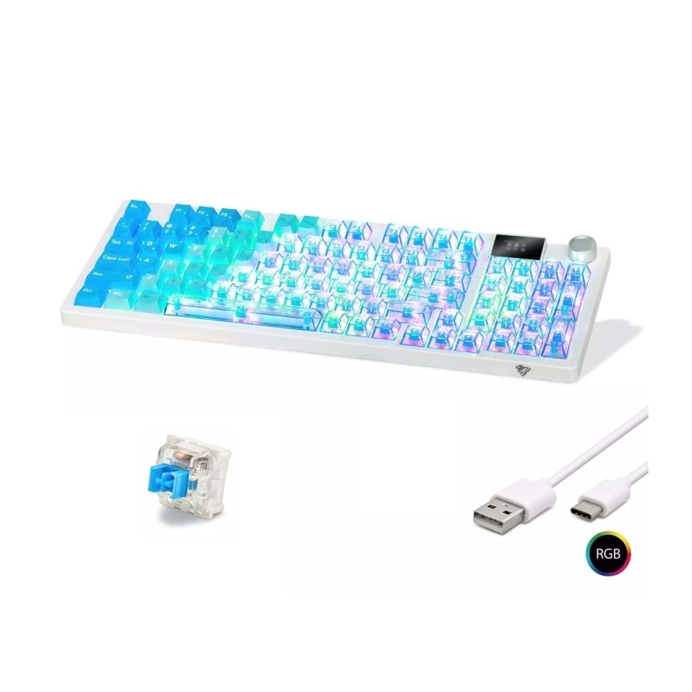 Mofan MF1705M Kablosuz Mekanik Gaming Klavye RGB Blue Switch 95 Tuş - Mavi Beyaz