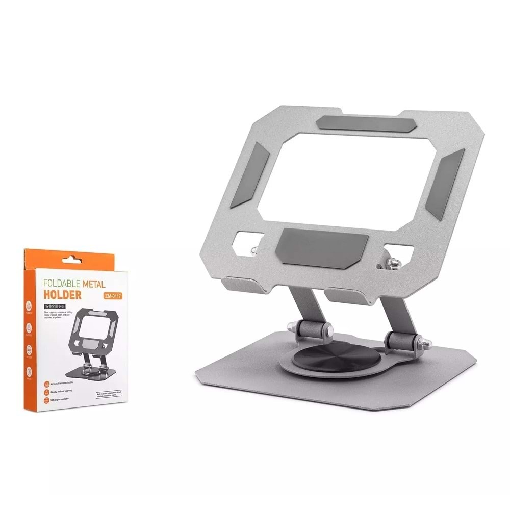 Hadron HDX8022 360° Döner Katlanır Ayarlanabilir Masaüstü Tablet ve Telefon Standı Metal - Gümüş