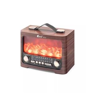 Fepe FP821 Bluetooth Nostaljik FM Radyo USB TF AUX LED Alev Efektli Taşınabilir Hoparlör - Kahverengi