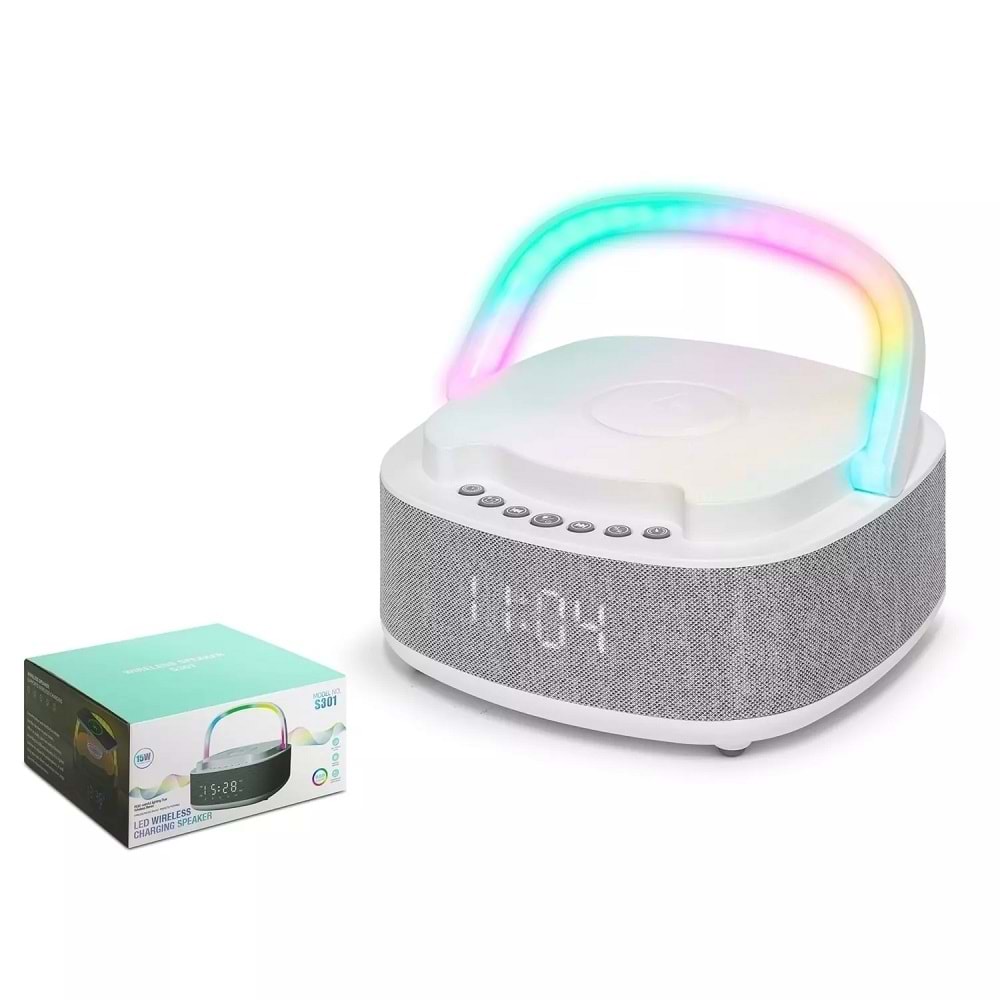 Hadron S301 Bluetooth Hoparlör FM Radyo 15W TWS USB TF Qi Kablosuz Şarjlı Saatli RGB