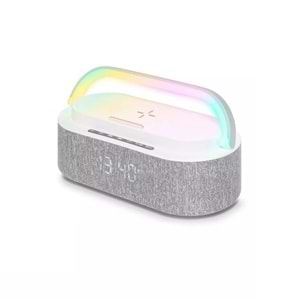 Hadron A915 Bluetooth Hoparlör FM Radyo 15W TWS USB TF Qi Kablosuz Şarjlı Saatli RGB - Beyaz