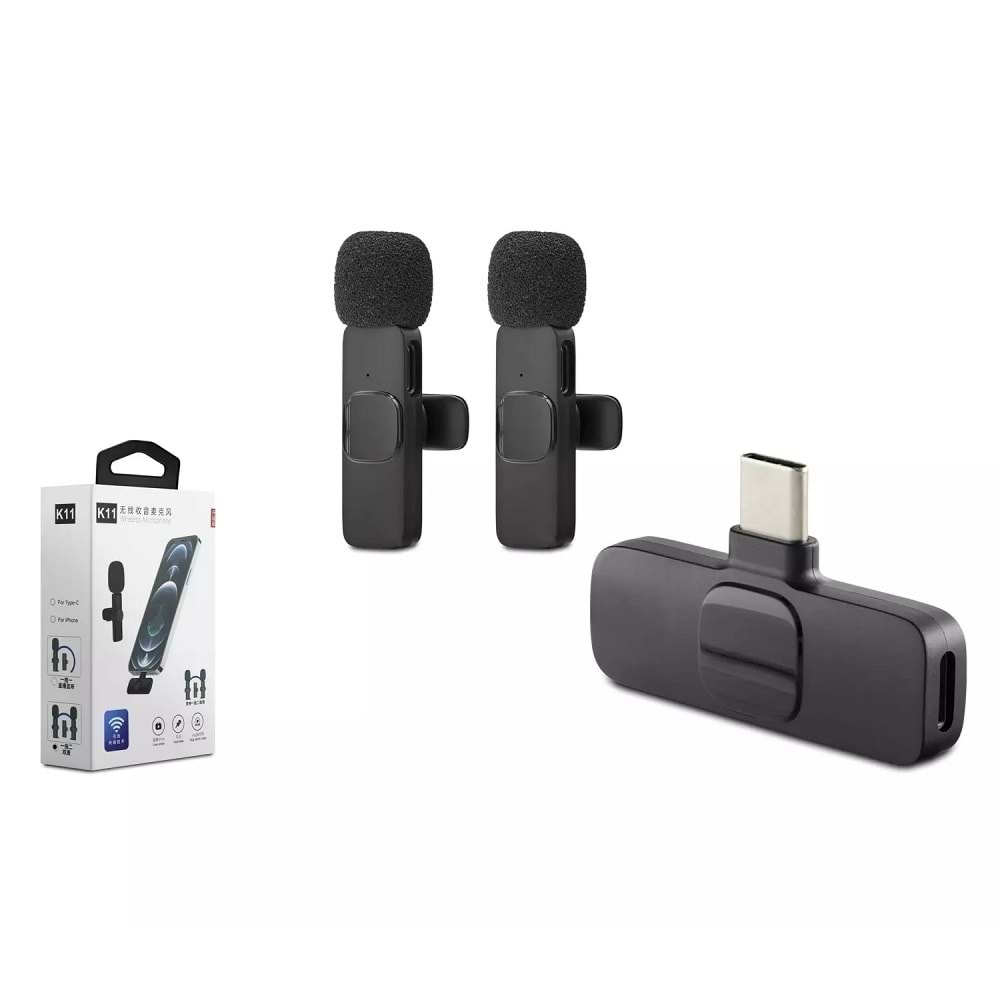 Hadron HDX2788 Type-C Kablosuz 2’li Mikrofon Seti - Siyah