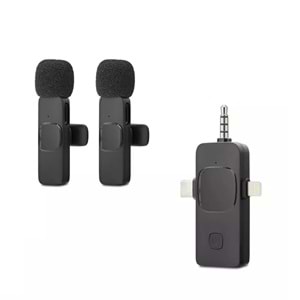 Hadron HDX2782 Type-C + Lightning + 3.5 mm Kablosuz 2’li Mikrofon Seti - Siyah
