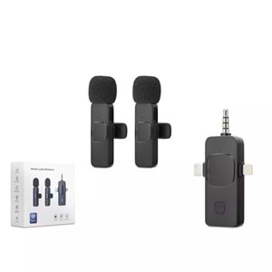 Hadron HDX2782 Type-C + Lightning + 3.5 mm Kablosuz 2’li Mikrofon Seti - Siyah