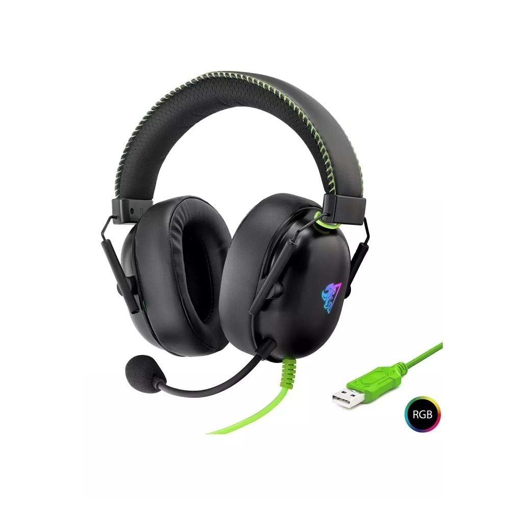 Mofan G886 Usb RGB 7.1 Gaming Kulaklık - Siyah Yeşil