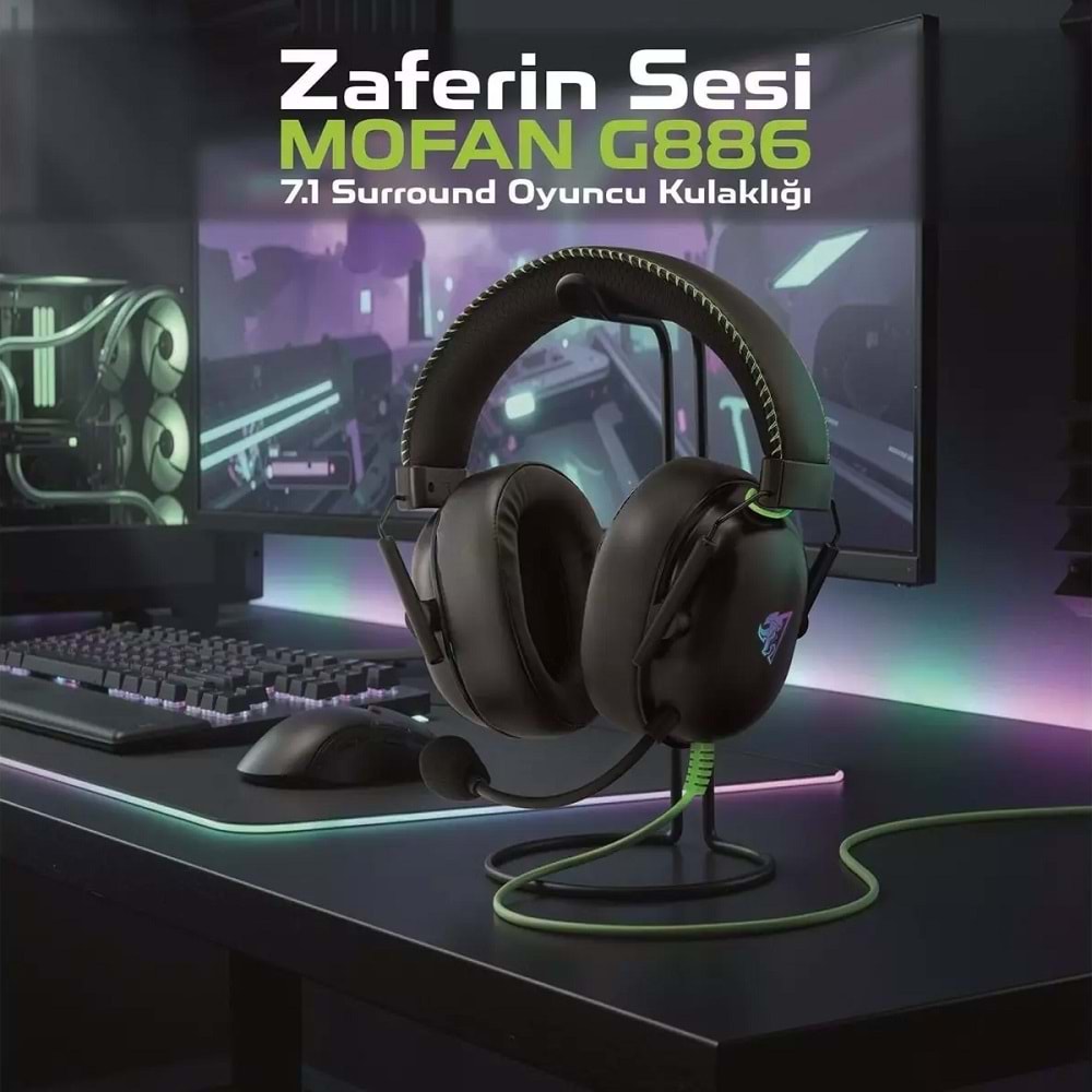 Mofan G886 Usb RGB 7.1 Gaming Kulaklık - Siyah Yeşil