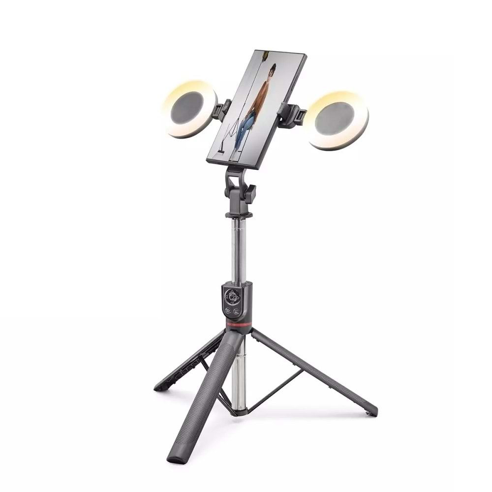 Nodar ND1033 Telefon Tripodu ve Selfie Çubuğu Seti Bluetooth 5.0 Kumandalı LED 182 cm - Siyah