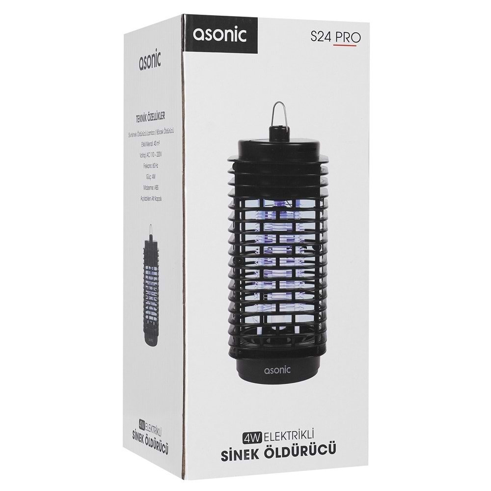 Asonic S24 PRO Kokusuz Taşınabilir LED Mavi Işıklı Sinek Öldürücü Siyah 4W Açılabilen Alt Kapak