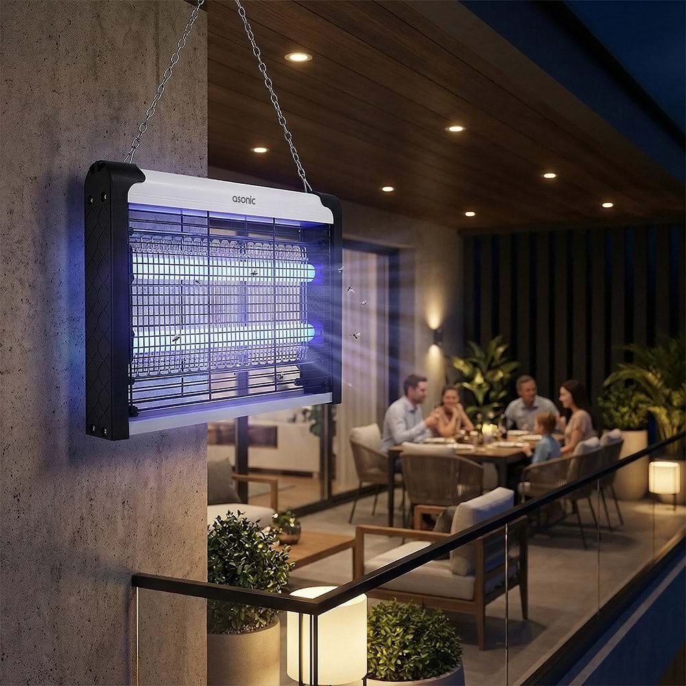 Asonic AS-A28 4W+ 2000V Zincir Askısılı İki Ledli Sinek Öldürücü Siyah Orta Boy