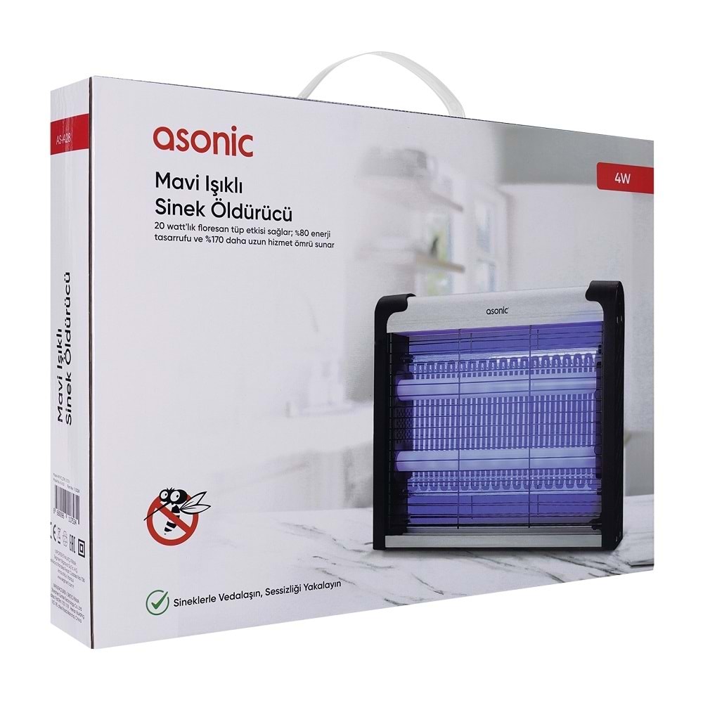 Asonic AS-A28 4W+ 2000V Zincir Askısılı İki Ledli Sinek Öldürücü Siyah Orta Boy