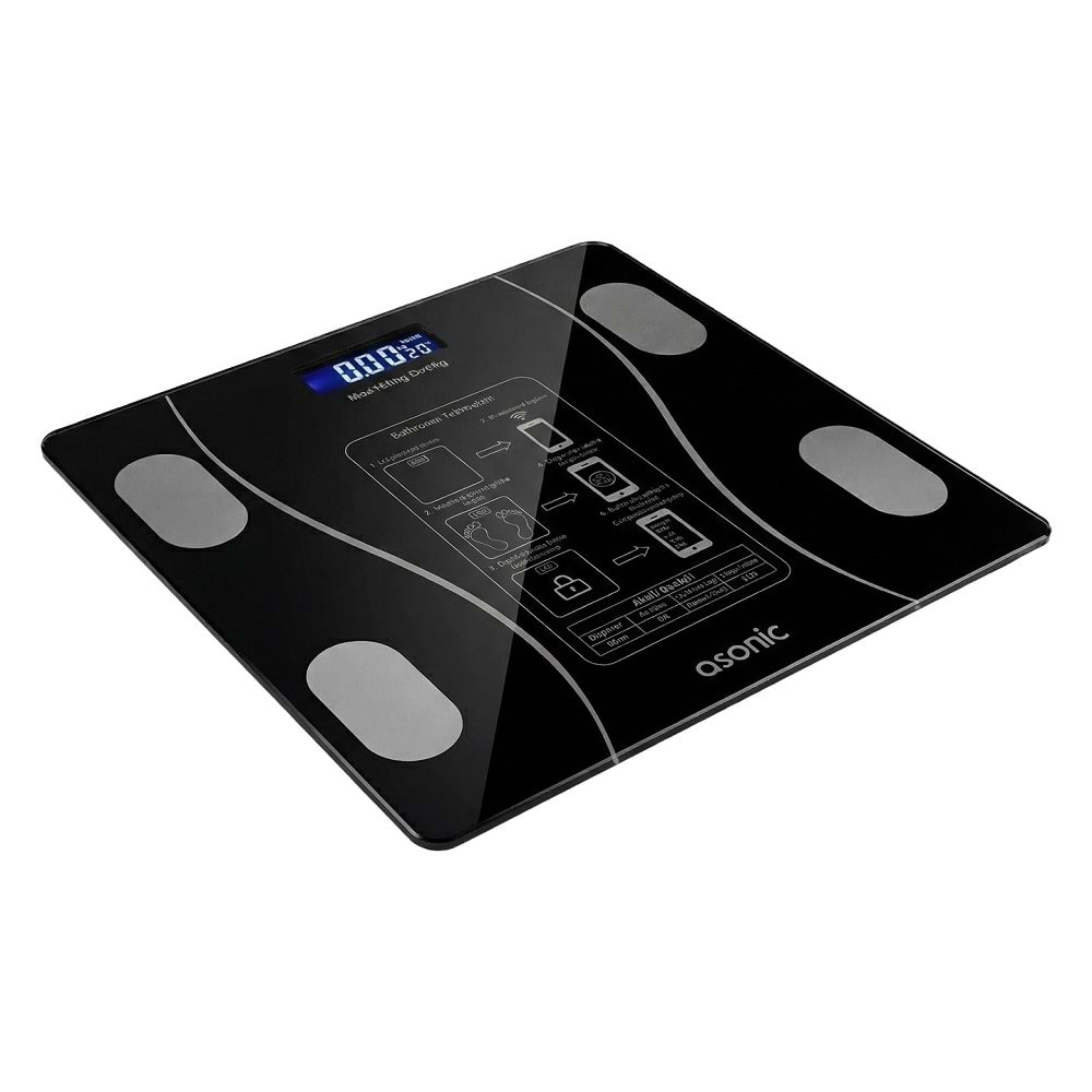 Asonic BS260 Siyah 260x260mm Boyutunda 2*AAA Pil Hediyeli Dijital Bluetooth Baskül