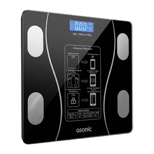 Asonic BS260 Siyah 260x260mm Boyutunda 2*AAA Pil Hediyeli Dijital Bluetooth Baskül