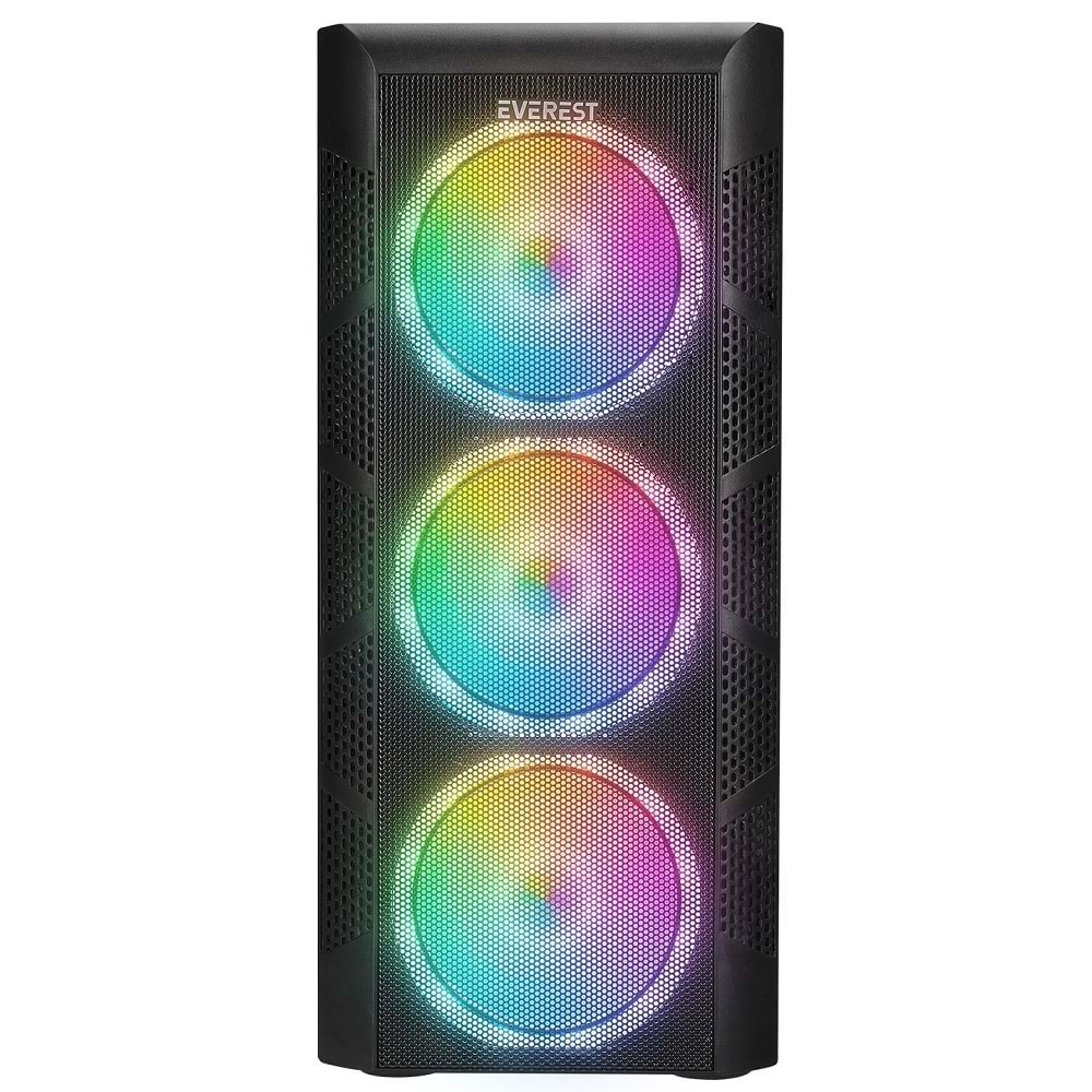 Everest CREST V1 Mesh Temperli Camlı 4x12cm Auto RGB Fan ATX Mid-T Gaming Oyuncu Kasası- Powersız