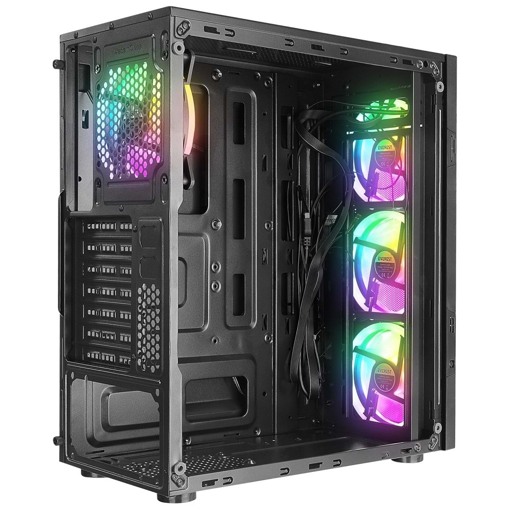 Everest CREST V1 Mesh Temperli Camlı 4x12cm Auto RGB Fan ATX Mid-T Gaming Oyuncu Kasası- Powersız