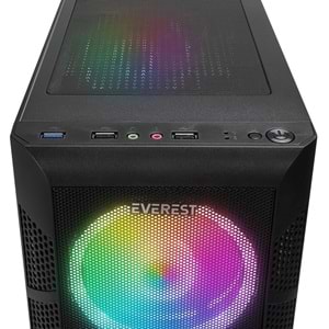 Everest CREST V1 Mesh Temperli Camlı 4x12cm Auto RGB Fan ATX Mid-T Gaming Oyuncu Kasası- Powersız