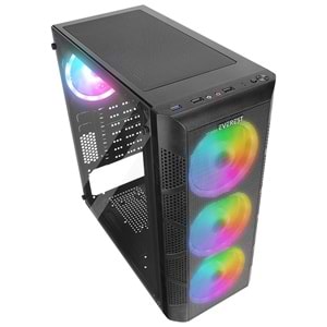 Everest CREST V1 Mesh Temperli Camlı 4x12cm Auto RGB Fan ATX Mid-T Gaming Oyuncu Kasası- Powersız